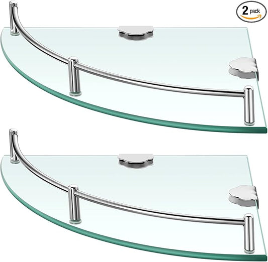 Crowye 2 Pcs Corner Shower Shelf 2-tier Glass Corner Shelf Stainless Steel Wall Mounted Bathroom Organizer for Storing Shower Gel Shampoo Brush, 9.25 Inches (Silver)