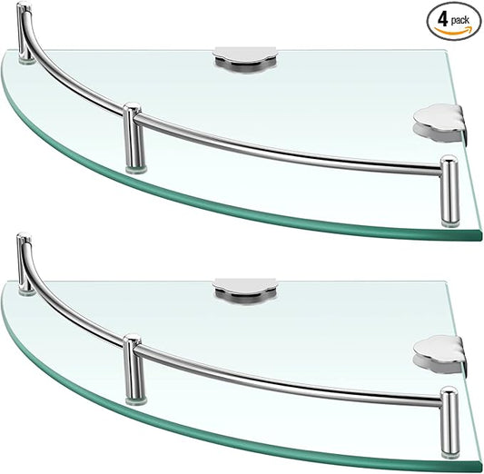 Crowye 4 Pcs Corner Shower Shelf 2-tier Glass Corner Shelf Stainless Steel Wall Mounted Bathroom Organizer for Storing Shower Gel Shampoo Brush, 9.25 Inches (Silver)
