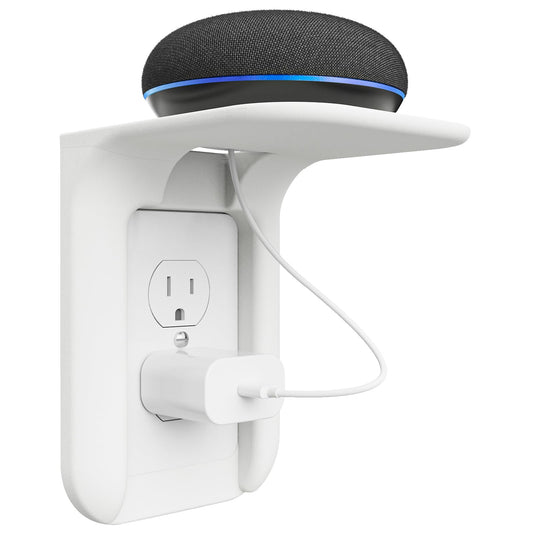 WALI Outlet Shelf Wall Holder, Bathroom Shelf up to 10lbs Standard Vertical Duplex Wall Organizer for Smart Home Decor Space Saving Power Tools, Toothbrush (OLS001-W), 1 Pack, White