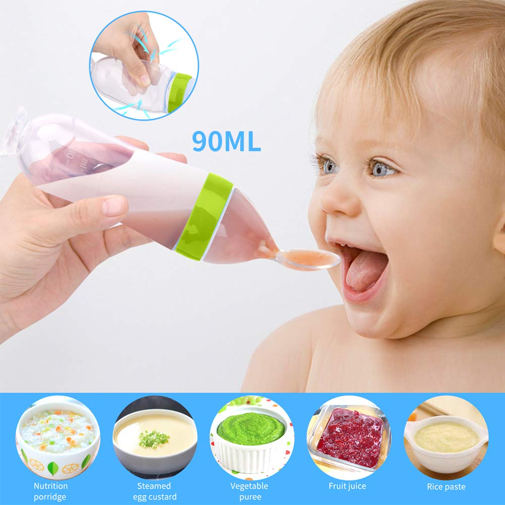 Food Feeder Baby Fruit Feeder Pacifier (3 Pcs) with 6 Different Sized Silicone Pacifiers 2 PCS Silicone Baby Food Dispensing Spoon 90ML with Infants Spoons Pacifier Clip Infant Fruit Teething Toy-Pink