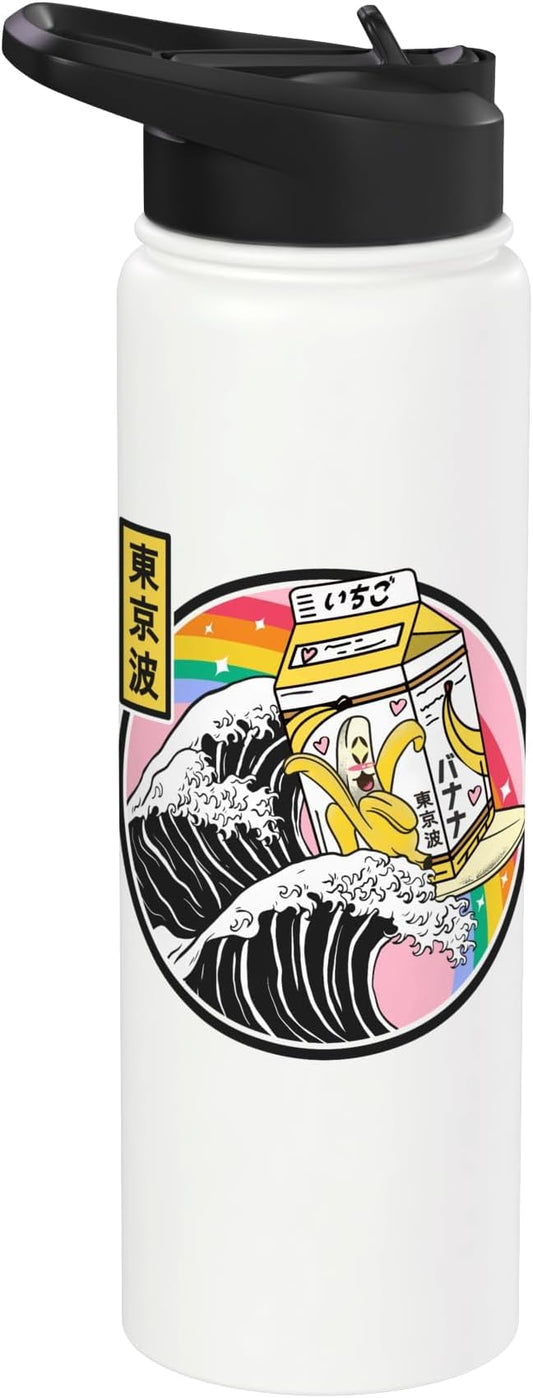 Banana Milk Carton Surfing Great Wave Kawaii Rainbow Anime Stainless Steel Insulated Water Bottle