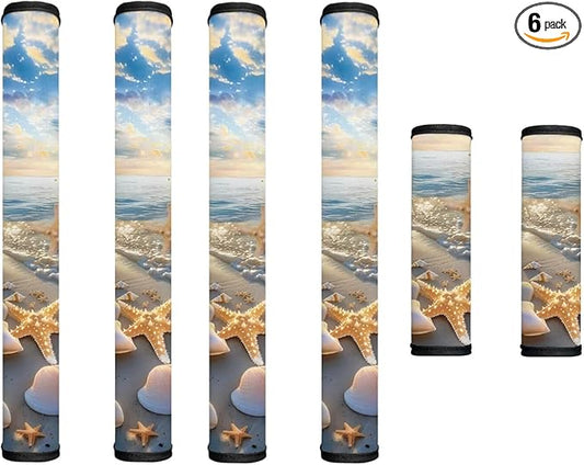 6 Pieces Refrigerator Microwave Door Handle Covers Electrical Appliances Handle Protector Keep Clean and Protected from Oil Stains, Fingerprints, Liquids, Starfish Sea Shell Whelk Beach