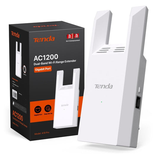 Tenda WiFi Range Extender AC1200 - WiFi Extender with Gigabit Ethernet Port, 1.2Gbps Home Signal Booster, Dual Band, Up to 1600 Sq & 32 Devices (A18Pro)