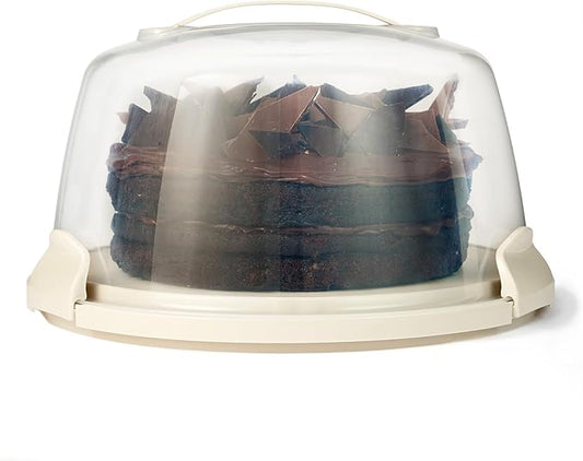 Amazon Basics Cake Carrier with Handle and Locking Lid, Round, Fits 11.8 in. Cake, BPA-Free, Refrigerator and Dishwasher-Safe Cake Box, 13.8 x 13.8 x 8.0 in.