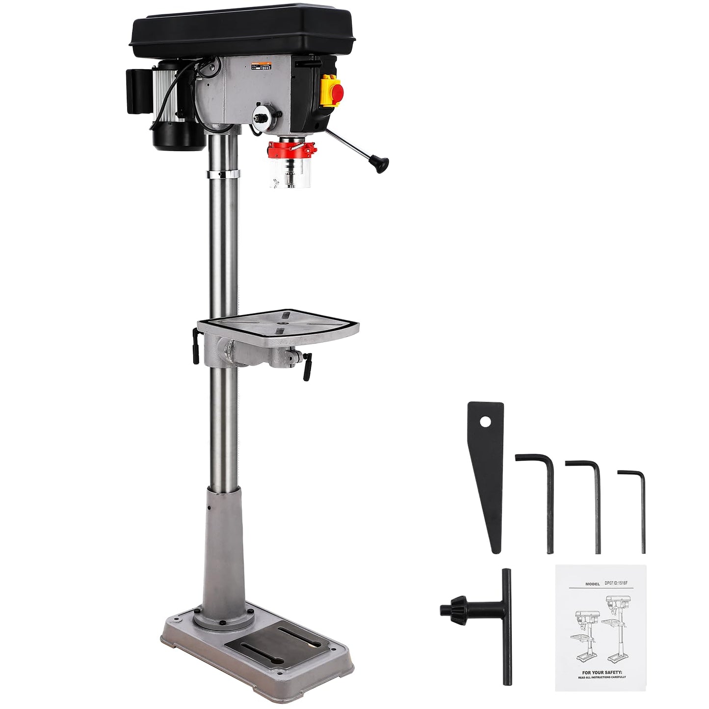 GarveeTech 15 in Floor Drill Press, 7.5 Amp 120V Pure Copper Motor, 288-3084 RPM Variable Speed Cast Iron Bench Drill Press, 0-45° Tilting Worktable, Tabletop Drilling Machine for Wood Metal