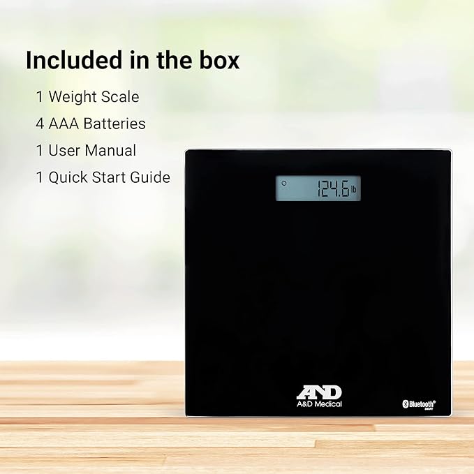 A&D Medical Digital Body Weight Scale - UC-352BLE - Bluetooth Bathroom Weight Machine, Syncs with A&D Heart Track App - 450lb (200kg) - Batteries Included, FSA/HSA Eligible, Black
