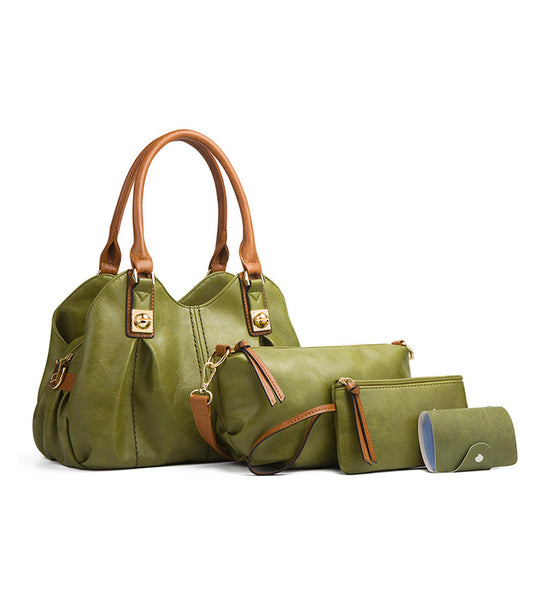 KingTo 4pcs Purses Retro Tote Handbags for Women Stylish Shoulder Bags Soft Top Handle Satchel Set (Green)