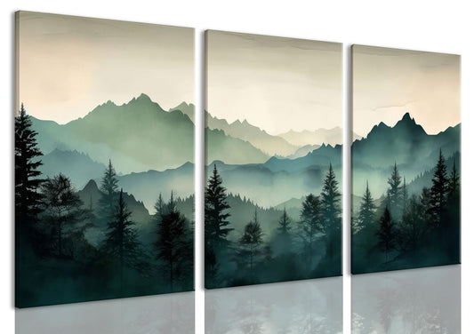 okudolit Framed Mountain Wall Art Set of 3 Sage Green Forest Canvas Prints Nature Landscape Watercolor Pictures Wall Decor Modern Painting for Living Room Bedroom Office 12x16in