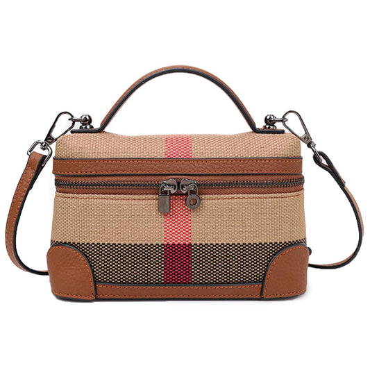 Rejolly Crossbody Bag for Women Pouch Top-Handle Leather Bag Designer Shoulder Handbag Quiet Luxury Trendy Purse (Stripe Canvas Brown)