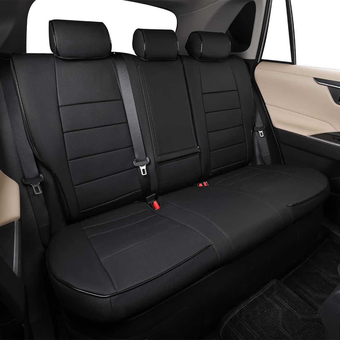 EKR Rav4 Seat Covers Custom Fit for Toyota Rav4 2019 2020 2021 2022 2023 2024 2025 LE,XLE,XLE Premium,Limited, Leather Truck Seat Cover Full Set for SUV,Faux Leather(Black)
