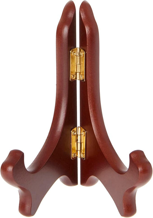 Bard's Hinged Walnut MDF Wood Plate Stand, 5" H x 5.75" W x 3.75" D (For 5" - 7.5" Plates), Pack of 12