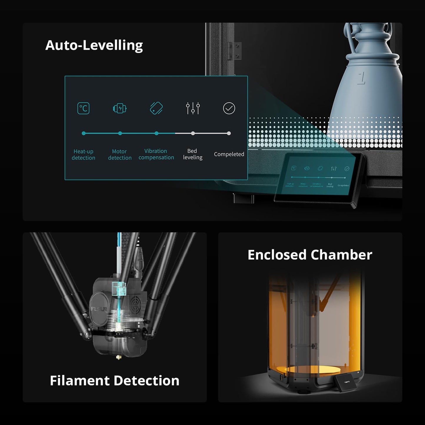 FLSUN T1 Pro Delta 3D Printer - Ultra-Fast 1000mm/s Printing, Dual-Gear Extruder, 300°C Nozzle, One-Button Auto-Leveling, AI Monitoring, FDM 3D Printer, Large Print Size 11.2"x11.2"x13"