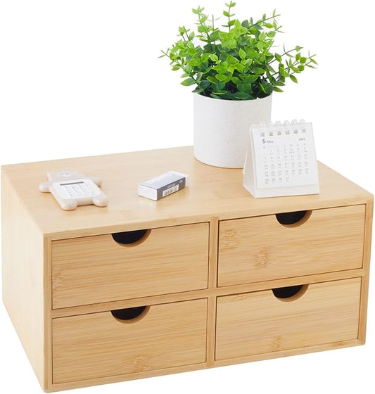Charmewooden Bamboo Desk Organizer With Drawers Countertop Drawers Counter Storage Box Corner Desk Organizer for Home Office No Assembly Required (4 Drawers)