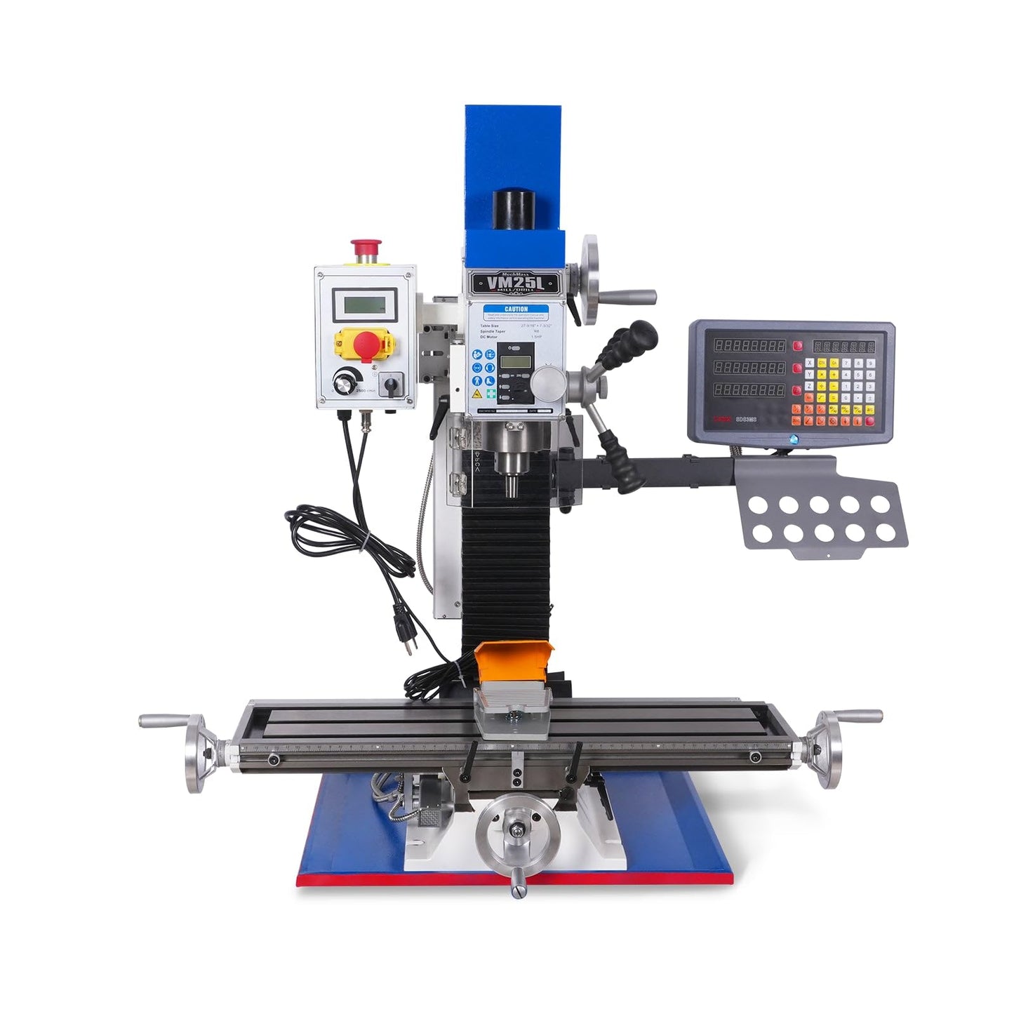 Mechmaxx 1.5HP 7''x 27-1/2''Benchtop Mini Mill Drill Machine, Variable Speed, R8 Spindle, Brushless Motor, 110V, Compact Milling Drilling Tool for Garage Shop, DIY Metalworking without Stand, VM25LD
