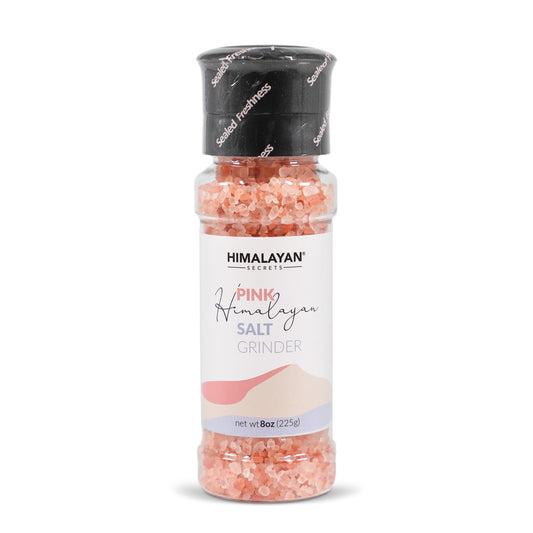 Himalayan Secrets Natural Pink Cooking Salt in Refillable Grinder - 8 oz Healthy Unrefined Coarse Salt Packed with Minerals - Kosher Certified