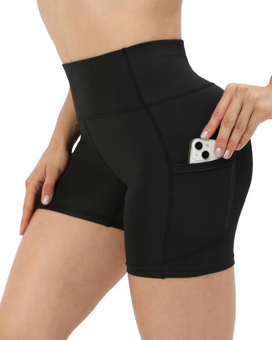 JCFSYXGS Workout Yoga Biker Shorts for Women with Pockets,Soft High Waisted Tummy Control Running Gym Shorts Black