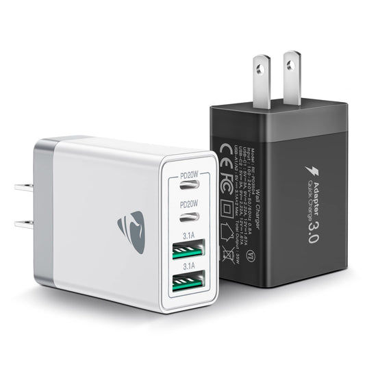 40W USB C Charger Block, 2Pack 4-Ports Type C Fast Phone Charging Cube with 6FT USBC to USBC Cord, Multiport Wall Plug Power Brick Box Compatible with iPhone, Samsung, iPad Pro, Cellphones Charger