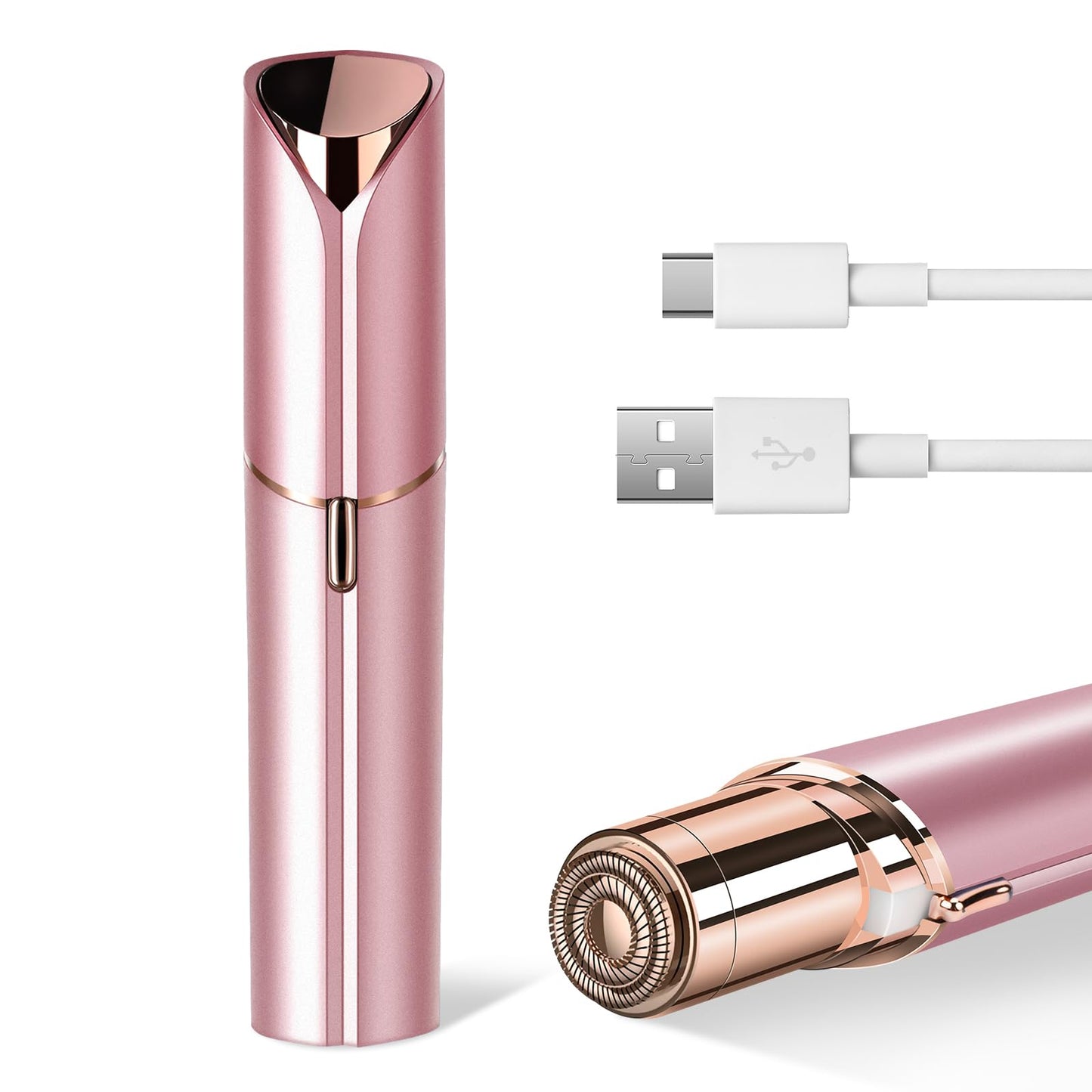 Facial Hair Remover for Women- as Seen on TV Painless Face Shaver -Mini Hair Remover, Electric Razor Shaver Portable Bikini Epilator for Lips, Chin, Armpit, Peach Fuzz, Fingers, Neck, Cheek(Rose Gold)