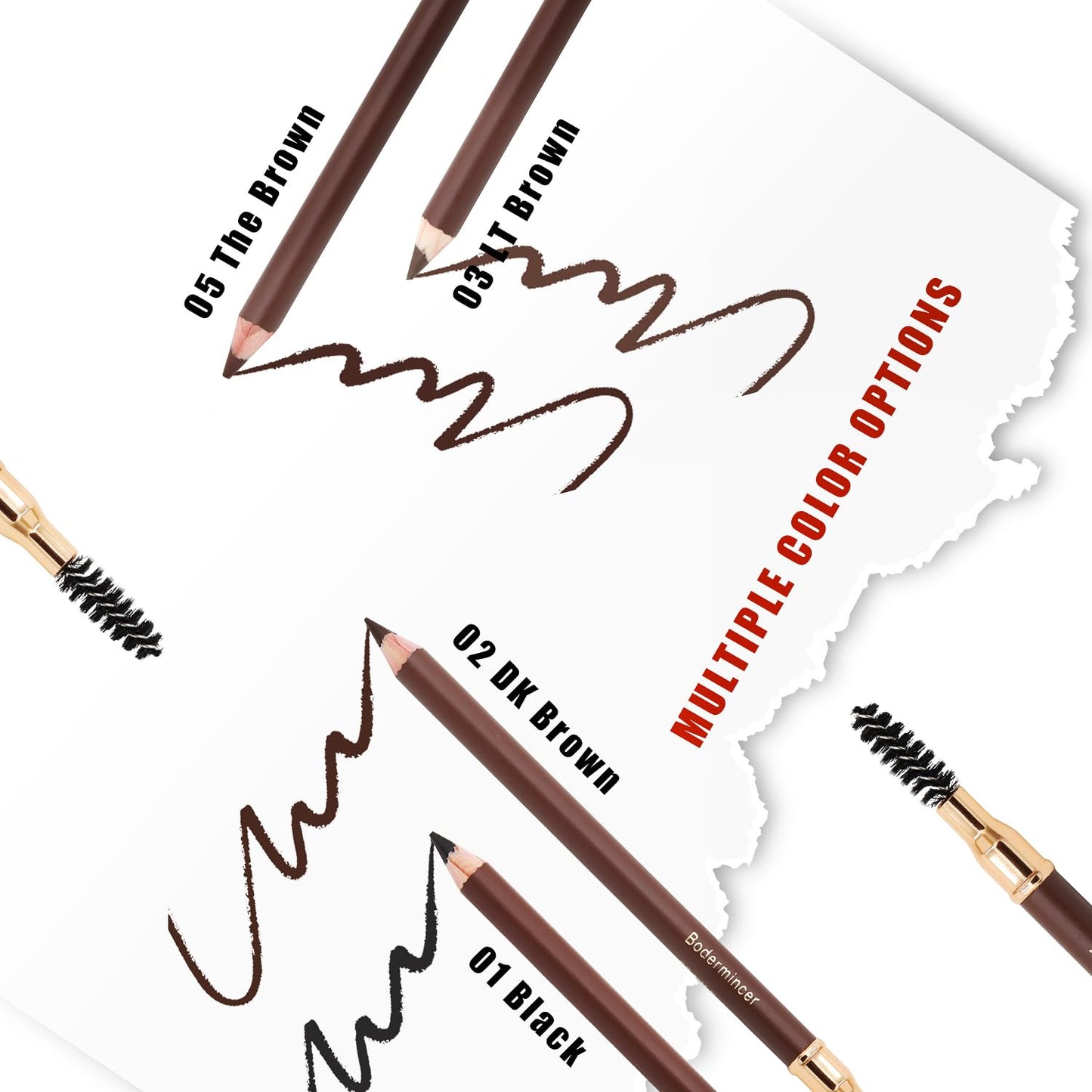 Eyebrow Pencil Longlasting Waterproof Durable Automaric Liner Eyebrow 5 Colors to Choose (5pcs, 1# Black)
