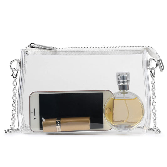 Lorbro Clear Purses for Women Stadium Approved, Crossbody Shoulder Bag with Zipper Closure, Transparent Purse Concerts, Sporting Event, Party, Festivals (Silver)
