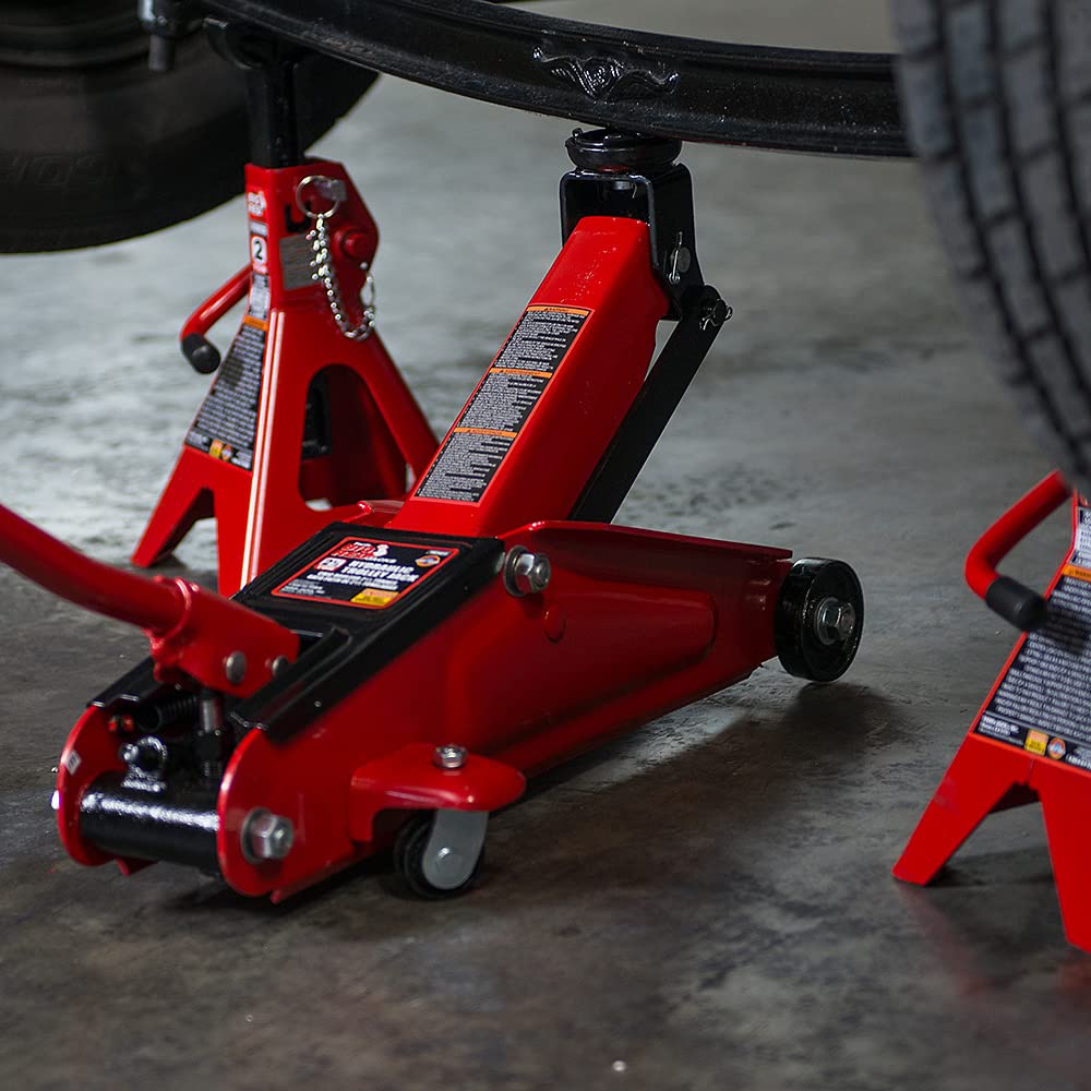 BIG RED TAM825013S Torin Hydraulic Trolley Floor Service/Floor Jack with Blow Mold Carrying Storage Case, 2.5 Ton (5,000 lb) Capacity, Red