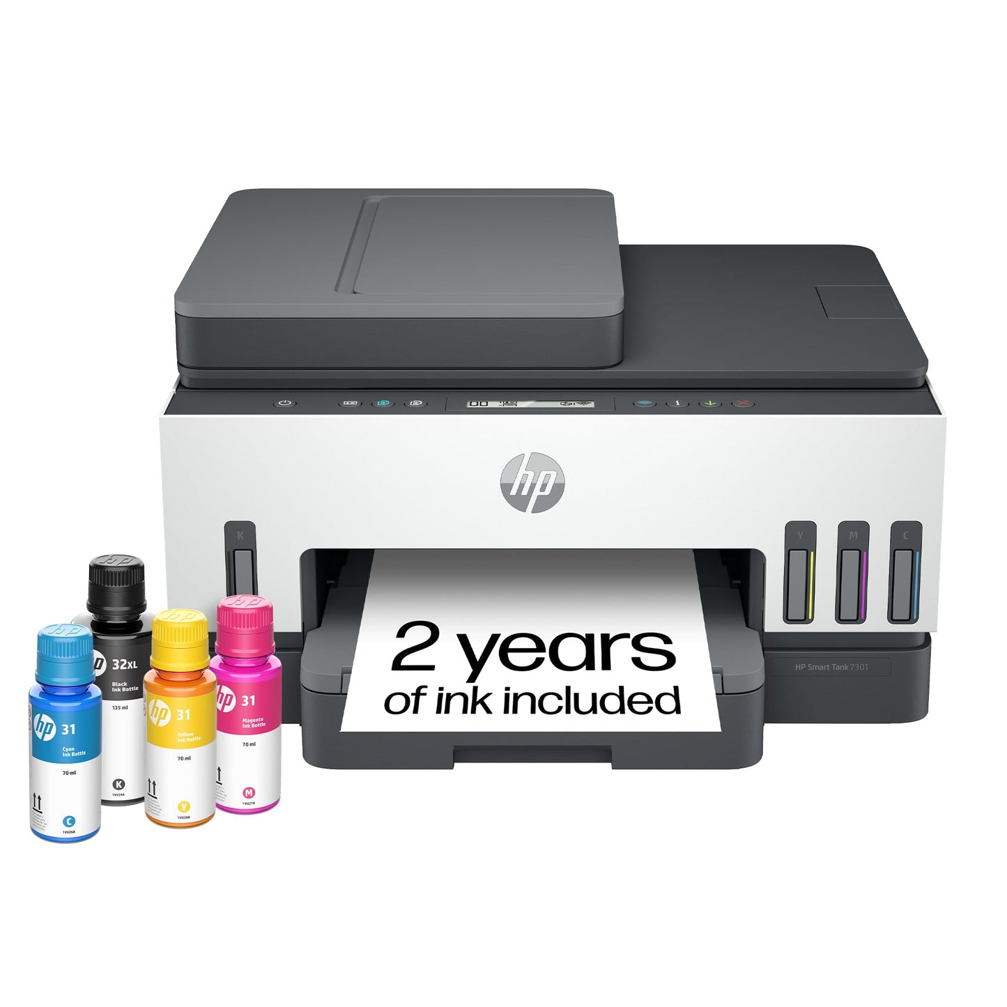 HP Smart Tank 7301 Wireless All-in-One Ink Tank Printer, Scanner, Copier with 2 years of ink included, Best-for-home office, Refillable, AI-enabled (28B70A)