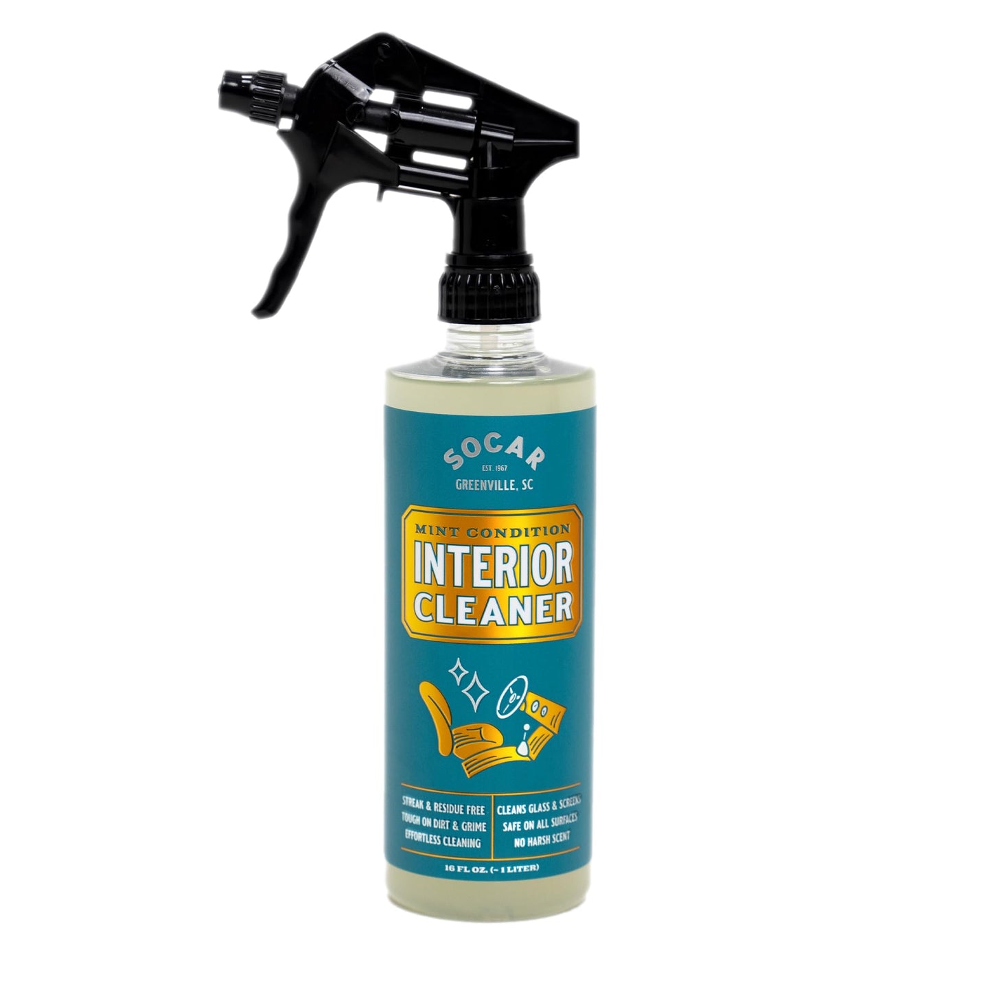 SOCAR Mint Condition Interior Car Cleaner 16 fl oz. Professional Grade for Dirt, Dust, and Grime from All Surfaces, Plastic, Vinyl, Leather, Carpet, Glass. For Car, RV, Boat.