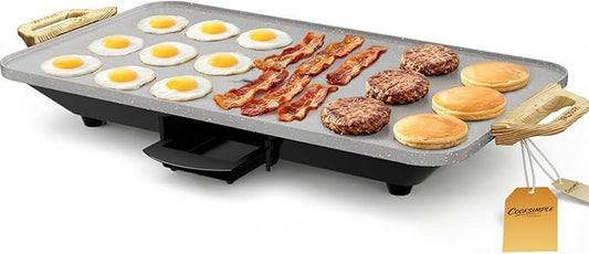 CookSimple Everyday 20"x12" Electric Griddle–1700W Nonstick ILAG Granite Surface, Large Flat Design, Perfect for Family Meals, Pancakes&Eggs, Fast Even Heating, Easy to Clean, Granite Grey