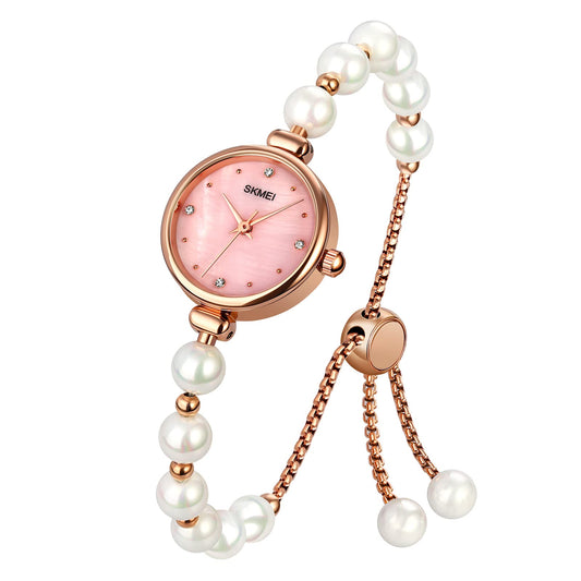 Tonnier Women's Pearls Dress Watch with Analog Quartz Movement, Pink Fritillary Dial
