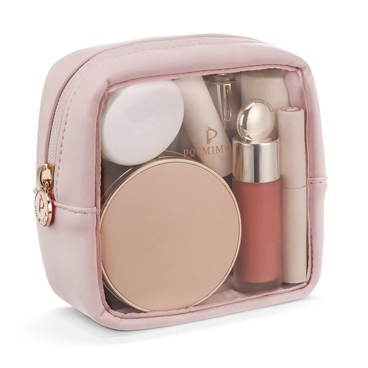 Pocmimut Makeup Bag,Mini Makeup Bag Cute Pouch Purse Organizer Travel Essentials,Clear Makeup Pouch for Car Accessories for Women,Pink