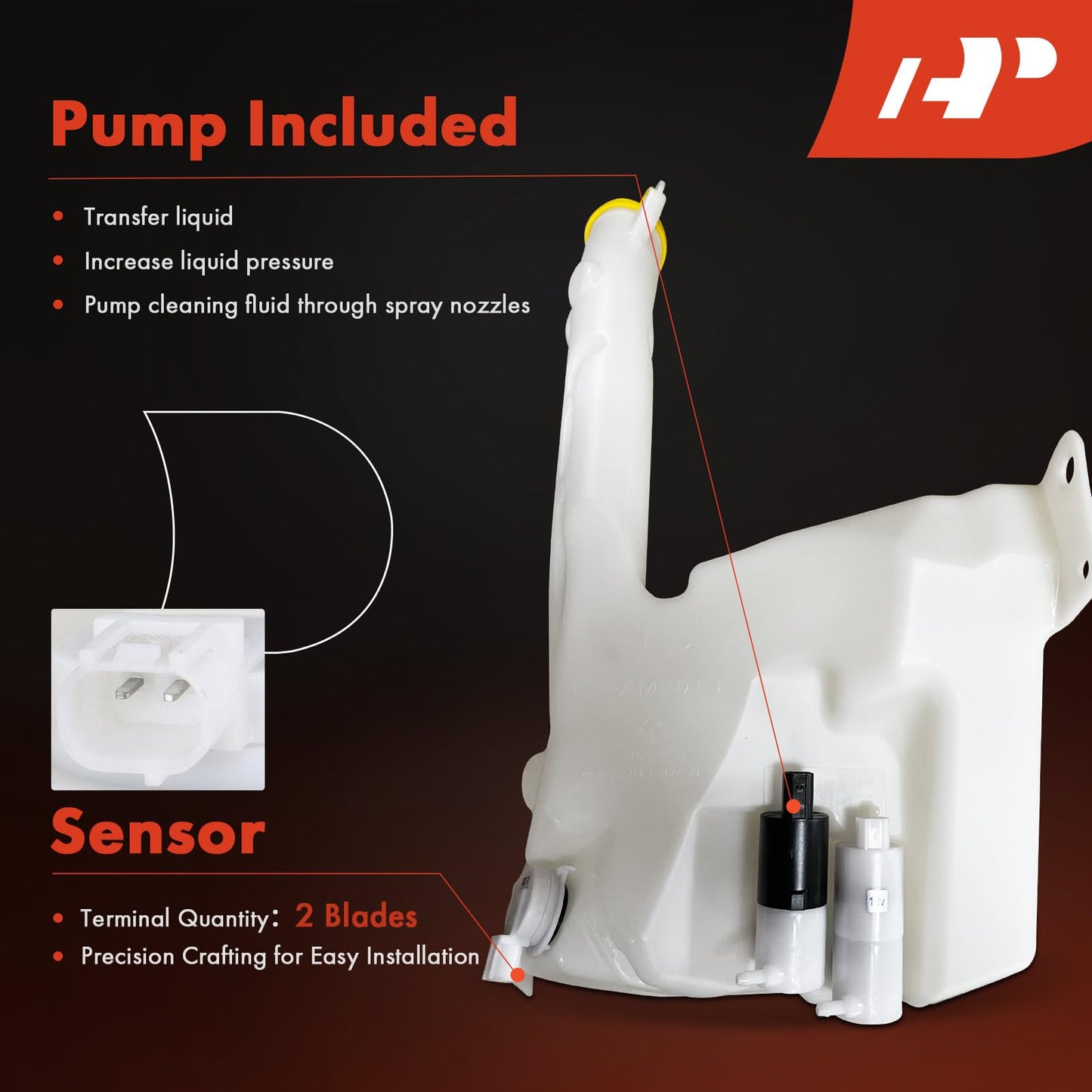 A-Premium Windshield Washer Reservoir Tank Assembly Compatible with Jeep WJ Series Grand Cherokee 2002 2003 2004 - with Cap & Washer Pump & Fluid Level Sensor