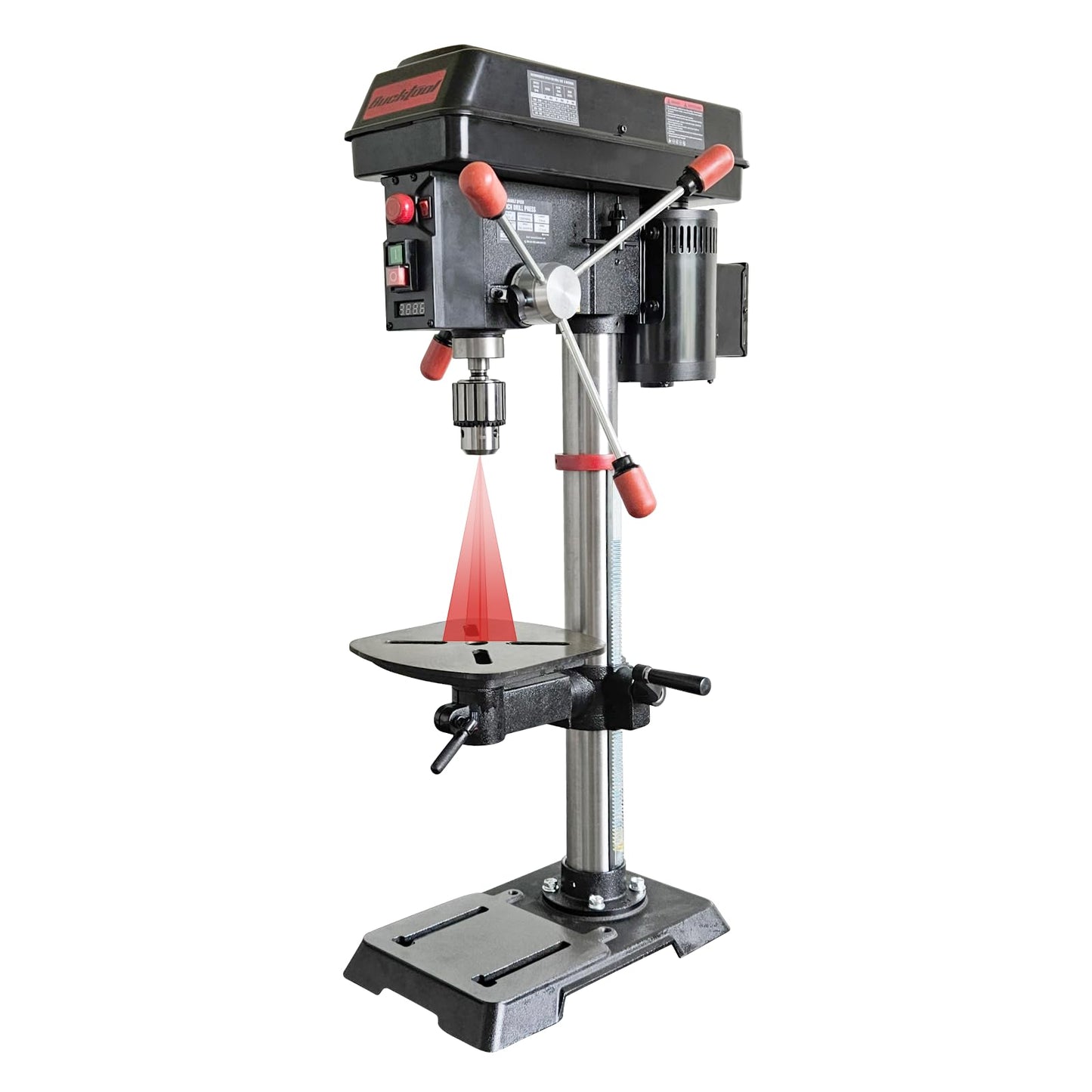BUCKTOOL 12'' 6 Pole Motor Variable Speed Benchtop Drill Press 360–2000RPM, 3/4HP Powerful Bench Drill Press with Laser and Worklight, Low Speed Tabletop Drilling Machine for Metalworking, Woodworking