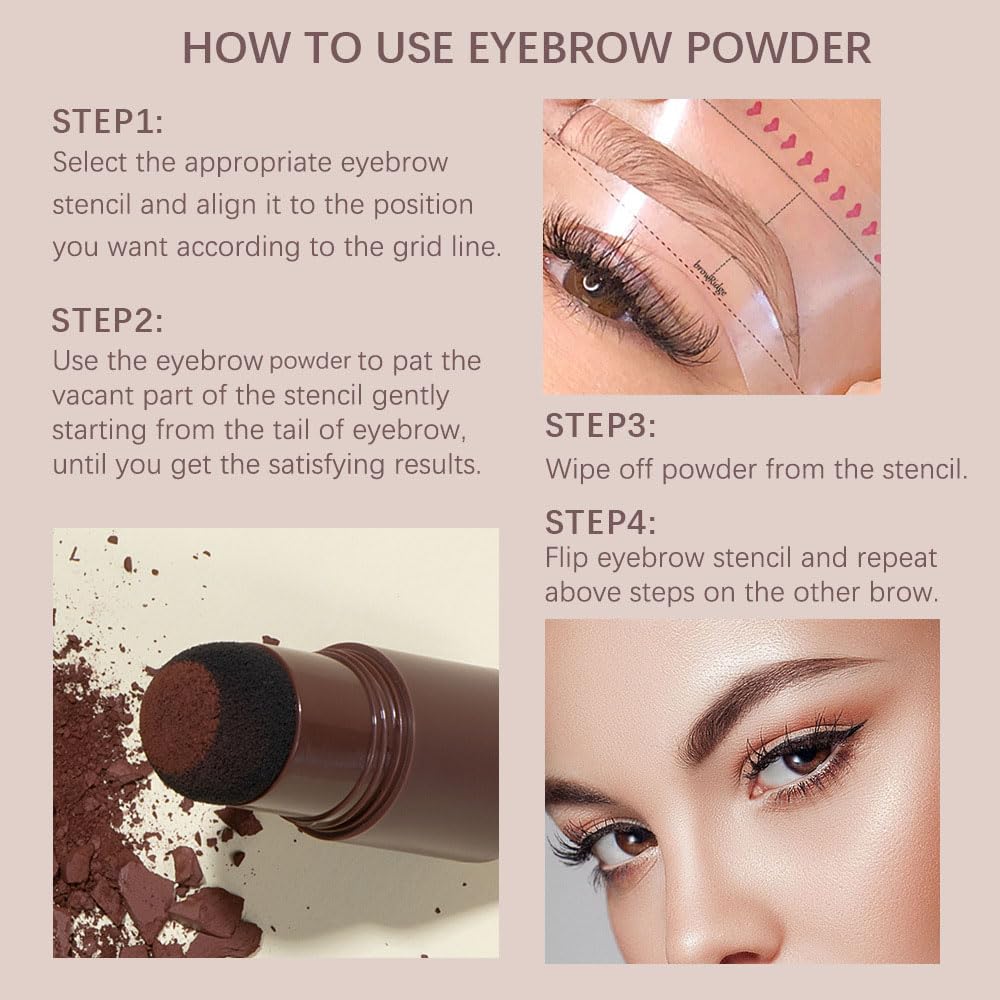 Eyebrow Stamp Stencil Set, Eye brow Charm Stencils Shaping Kit, Long-Lasting Eyebrow Shaper for Women Girl, Cruelty-Free plantillas para la cejas (Light Brown)