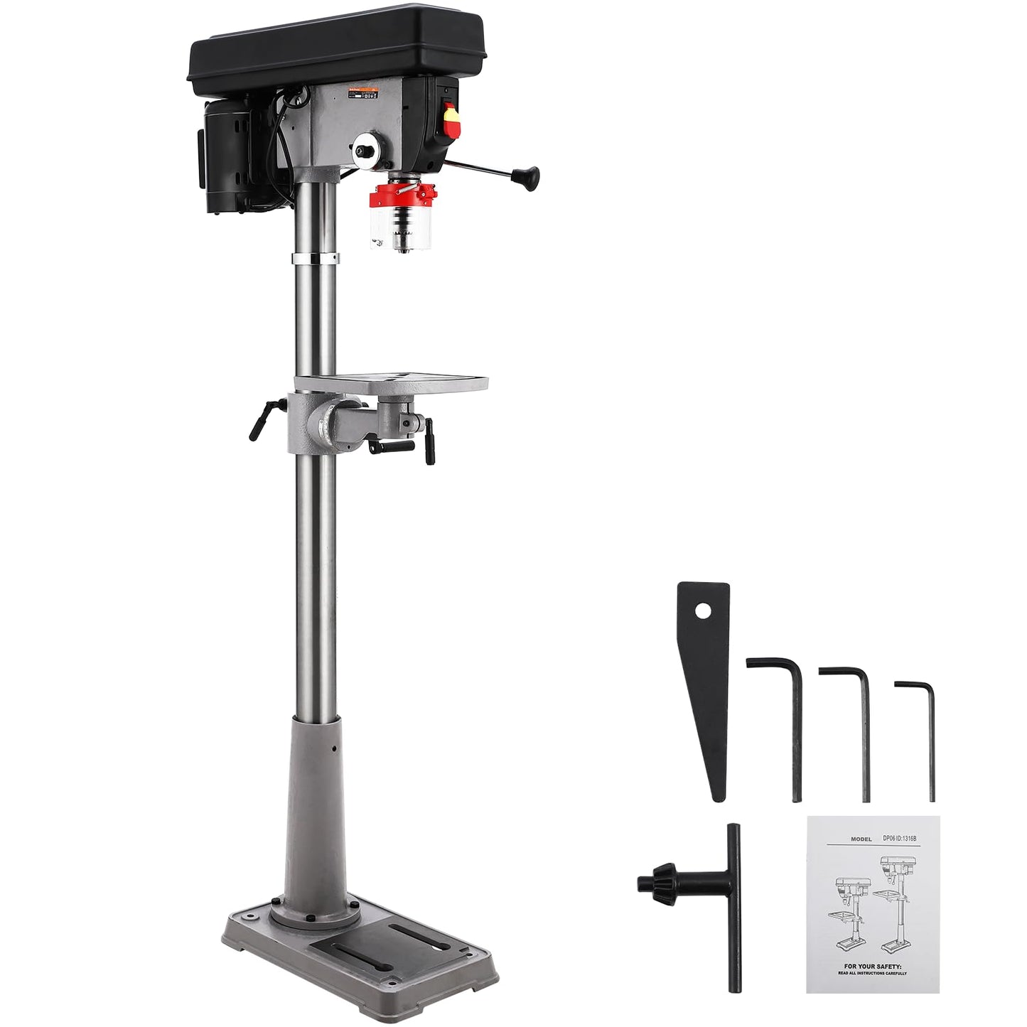 13 in Floor Drill Press, 7.5 Amp 120V, 288-3084 RPM Variable Speed Cast Iron Bench Drill Press, 0-45° Tilting Worktable, Tabletop Drilling Machine for Wood Metal