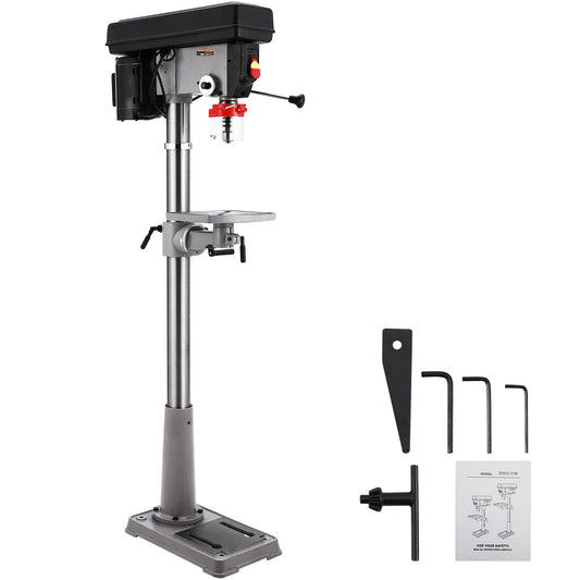 13 in Floor Drill Press, 7.5 Amp 120V, 288-3084 RPM Variable Speed Cast Iron Bench Drill Press, 0-45° Tilting Worktable, Tabletop Drilling Machine for Wood Metal