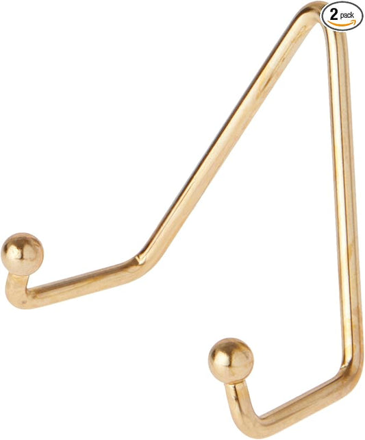 Bard's Shiny Gold-toned Wall Mountable Plate Hanger, 3.5" H x 3.25" W x 1.75" D (For Plates 3.5" - 5"), Pack of 2