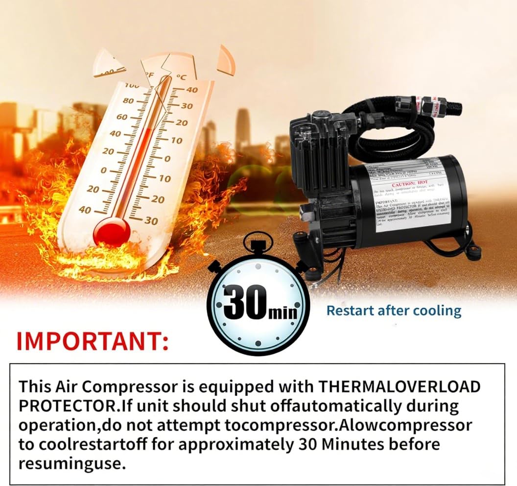 ZHSYMX Universal 150 PSI Horns Heavy Duty Onboard Air Compressor, Replacement for Truck/Car Train Horn/Suspension/Ride/Bag kit/System and All 12v Vehicles like Semi/Pickup Trucks, Black 1/4 NPT