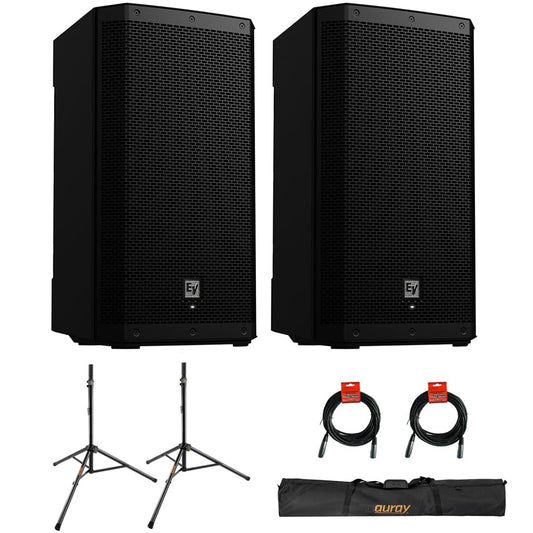 Electro-Voice ZLX-15P-G2 15" 2-Way 1000W Bluetooth Powered Loudspeaker (Pair) with 2X Steel Speaker Stand, Stand Bag 51"& 2X XLR Cable Bundle