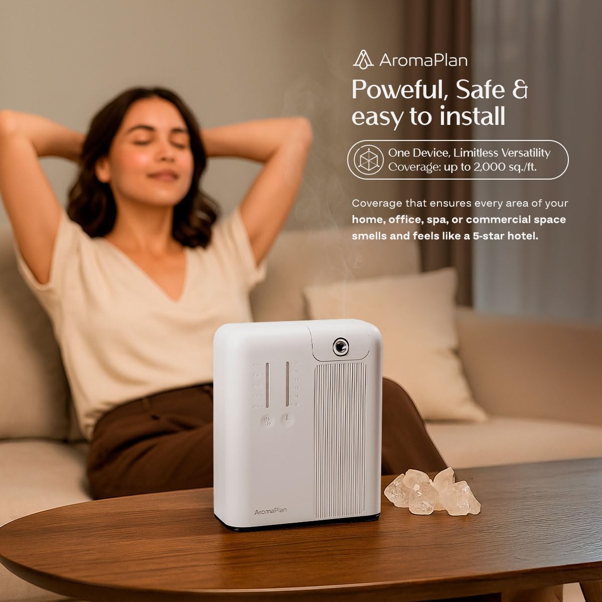 AromaPlan 2025 Waterless HVAC Scent Diffuser Whole House & Commercial Diffuser, 2 Fragrances Included-Smart, Cold-Air Waterless Scent Air- App Control, AC, 2000 Sq. Ft Coverage,White