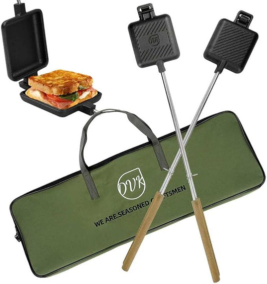 5 Inch Pie Irons for Camping Large Cast Iron Sandwich Maker 2 PCS with Storage Bag 23" Thickened Handles for Campfire Cooking Equipment