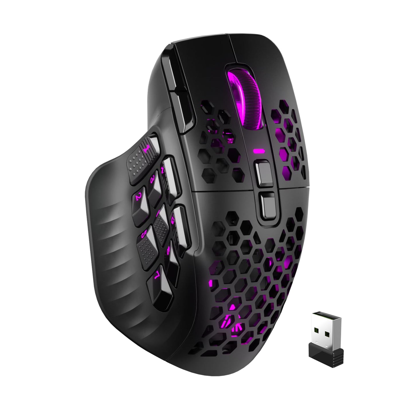 SM809 Pro Wireless MMO Gaming Mouse with 9 Side Buttons,24000 DPI,Triple Connectivity (2.4G/BT5.0/Wired) RGB MMO Mouse for Gamer,16 Programmable Macros,Up to 350H Battery Life,Black