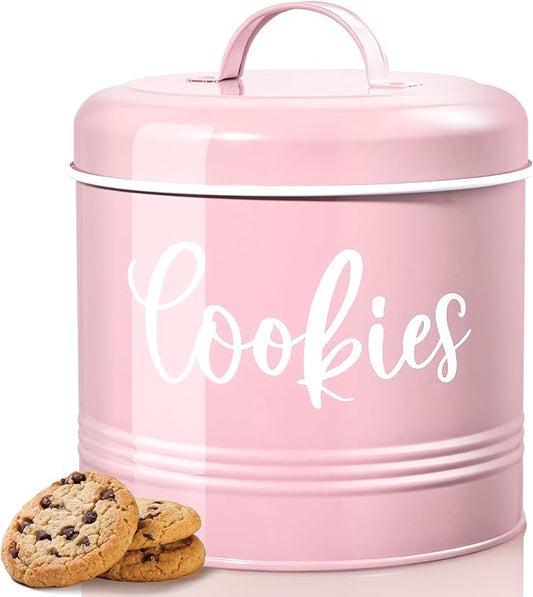 DAYYET Pink Cookie Jar for Kitchen Counter, 1 Gallon Vintage Cookie Jar with Airtight Lid, Large Food Storage Container for Candy, Cookies, Dessert, Farmhouse Kitchen Decor and Accessories