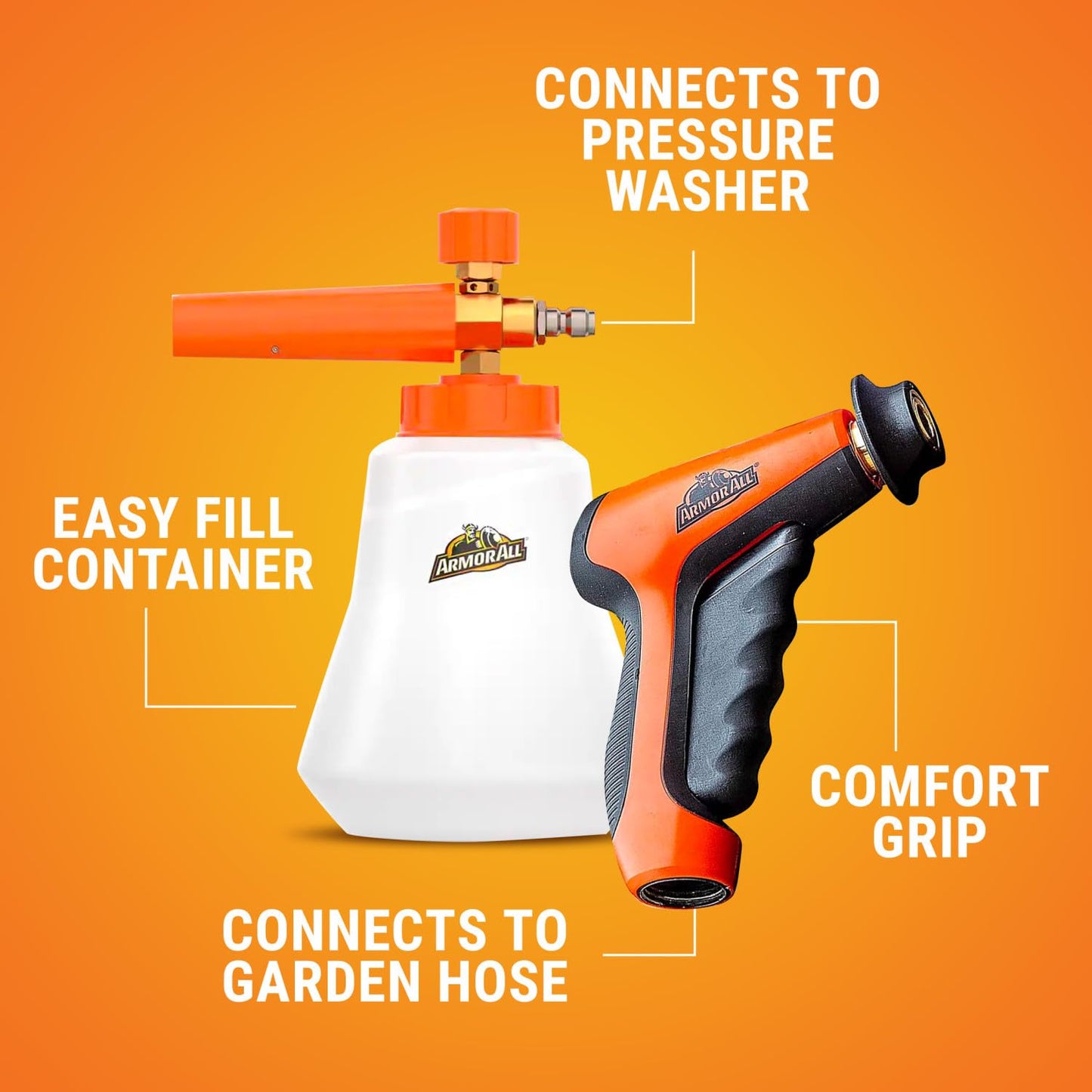 Armor All 2-in-1 Foam Cannon Kit, Car Cleaning Kit Connects to Power Washers and Garden Hoses for Vehicle Cleaning, Includes Foam Cannon, Foam Applicator and Ergonomic Adaptor, 1 count