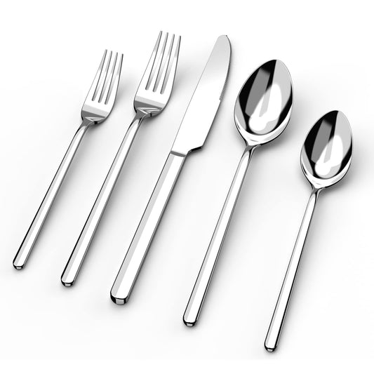 KINGSTONE 30 Pieces Silverware Set, Flatware Cutlery Set for 6, 18/10 Stainless Steel Silverware Utensils Minimalist Design Dishwasher Safe