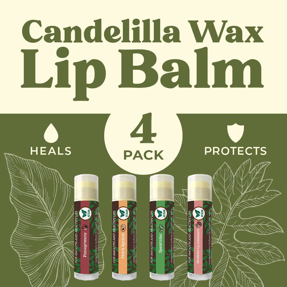 Earth's Daughter Vegan Lip Balm 4-pack, Beeswax Free Lip Balm, Natural, Organic Flavors - Assorted Flavors, Plant Based Vegan Chapstick, Moisturizer
