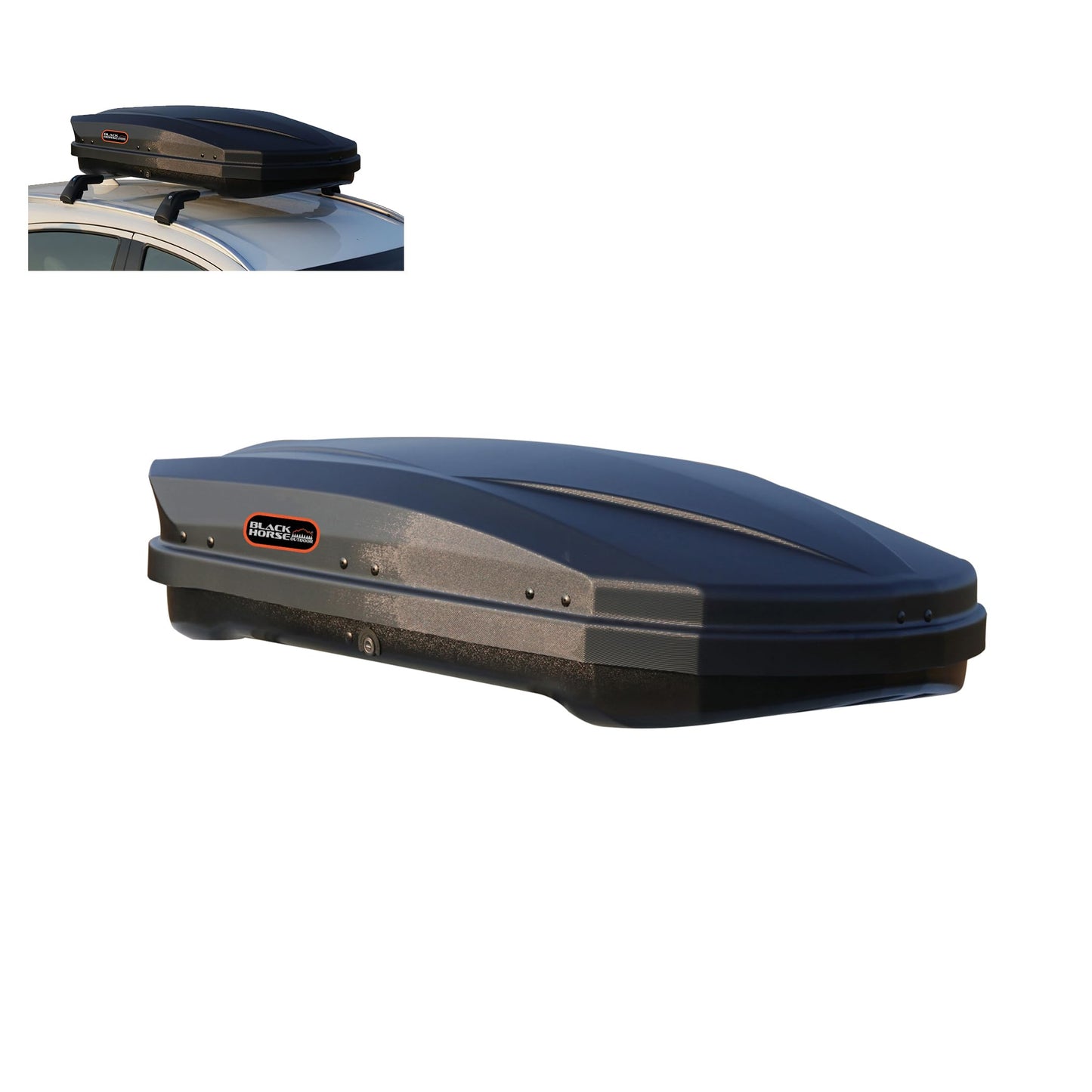 Black Horse Rooftop Cargo Carrier ABS + PMMA Hard Shell, 12 Cubic Feet Waterproof Car Roof Cargo Carrier Box w/Dual Side Opening, Security Key, 165lbs Capacity, for 29" to 80" Wide Crossbar Rack