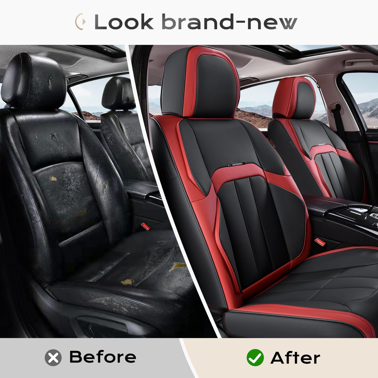 Coverado Car Seat Cover, Cover for Cars Front Seat, Premium Leather, Universal Fit Waterproof Seat Protectors, Car Seat Cushion Non-Slip for Most Cars-Black Red