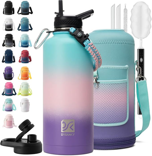 DYSANKY Insulated Water Bottle | Thickened Stainless Steel for Gym and Hiking with Straw, Carrier Bag, Handle Strap | BPA-Free 87 oz