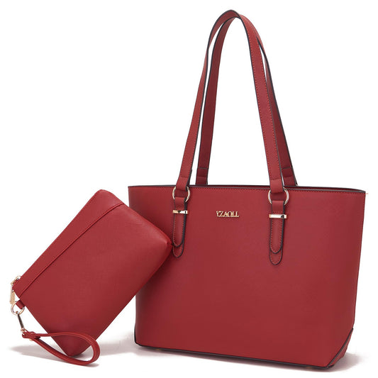 Handbags for Women Shoulder Bags Tote Satchel With Matching Wrist Bag 2pcs Purse Set AnRed