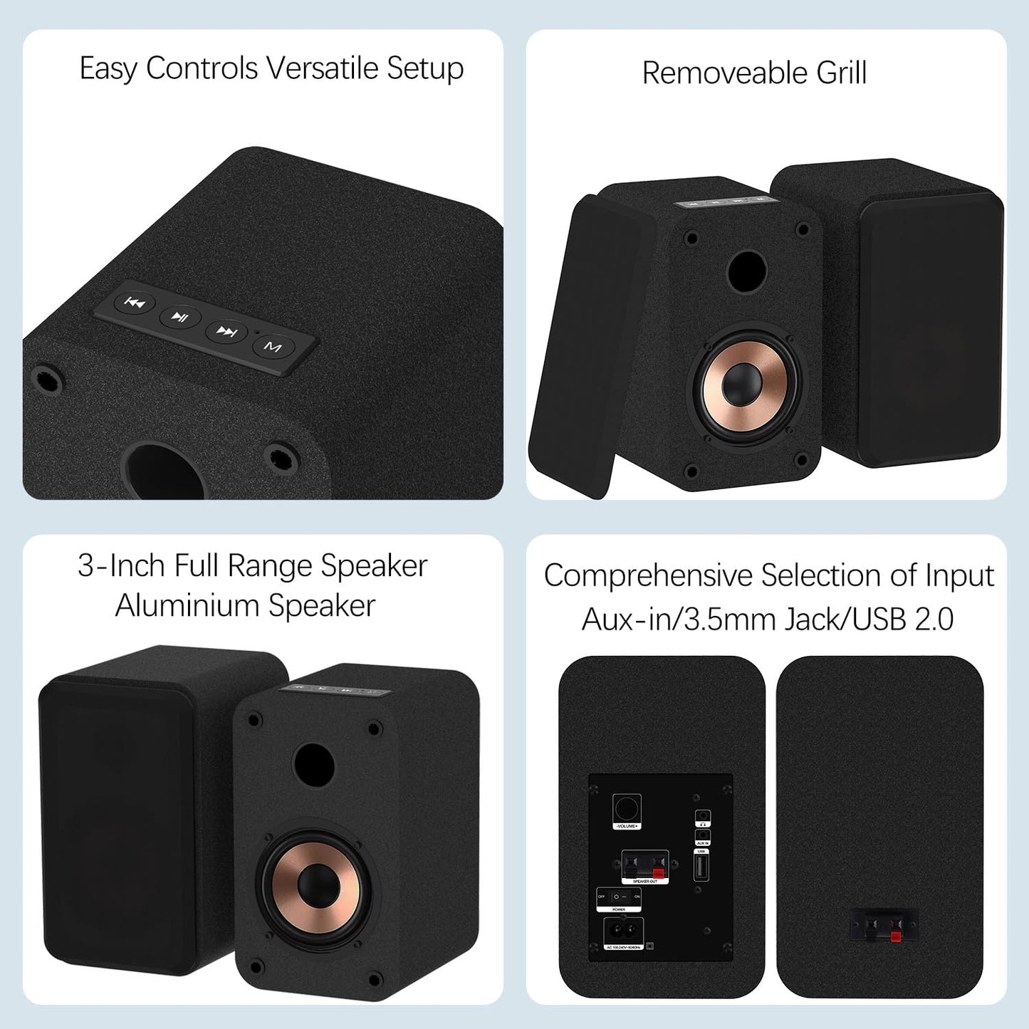 LONPOO Plug-N-Play Gaming Computer Speakers for Desktop and PC, 30W RMS Active Bookshelf Speaker with 3-Inch Full Range Speaker,Support Bluetooth 5.3, USB Playback,Aux-in and 3.5mm Earphone Port